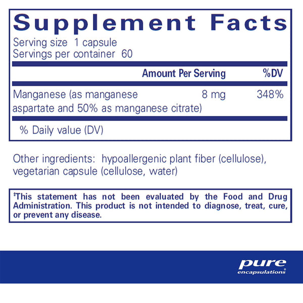 Pure Encapsulations Manganese aspartate/citrate supplements facts