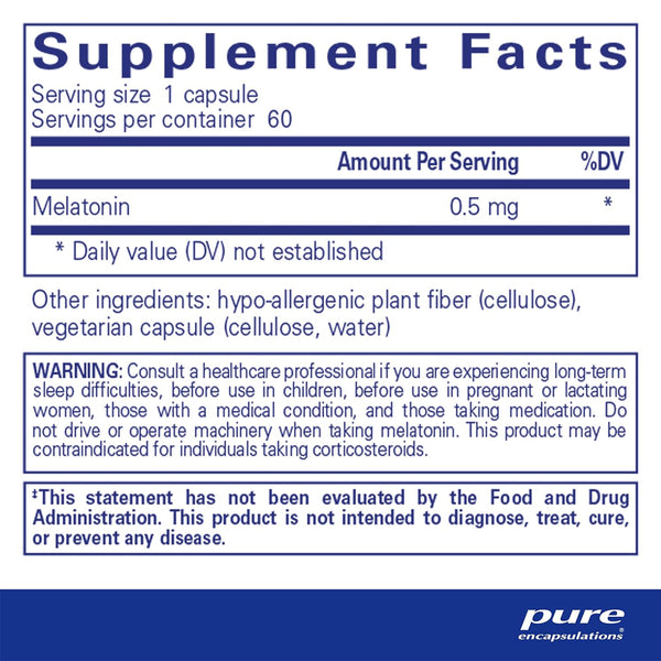Pure Encapsulations Melatonin 0.5mg supplements facts