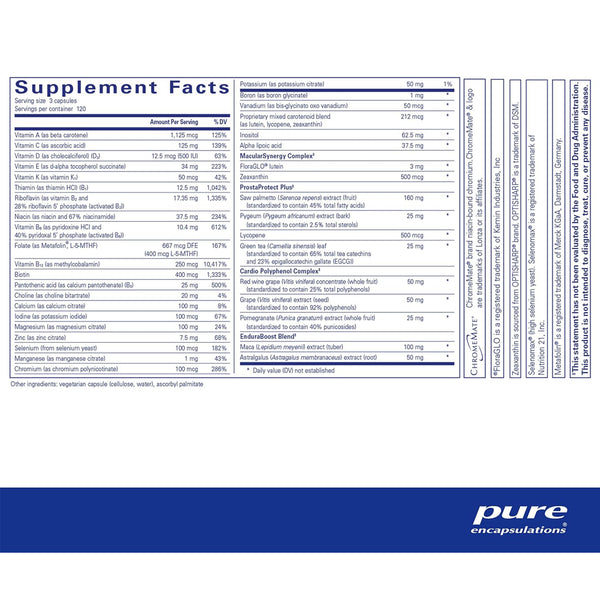 Ingredients of Pure Encapsulations Men's Nutrients supplements