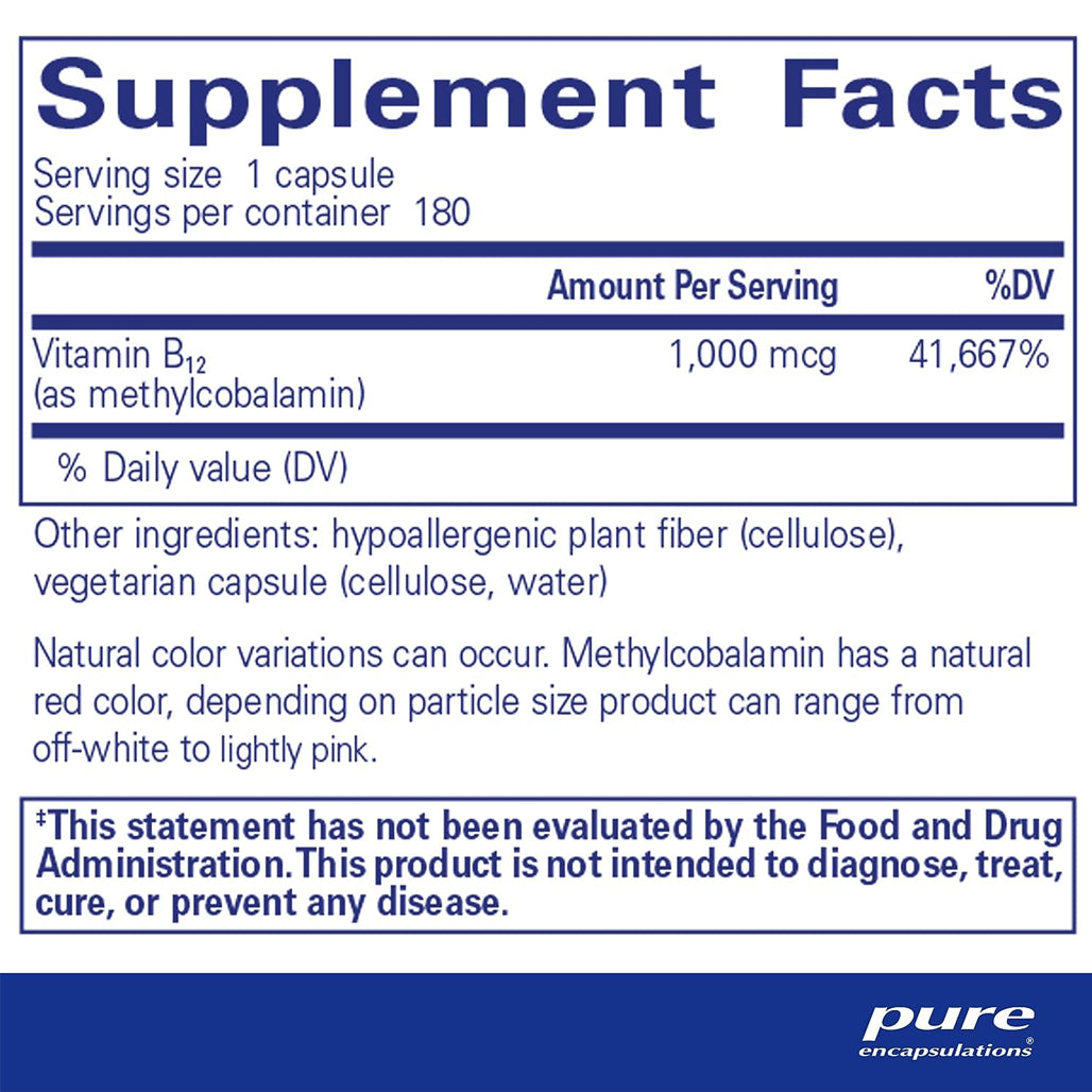 Pure Encapsulations Methylcobalamin 1000mcg supplements ingredients