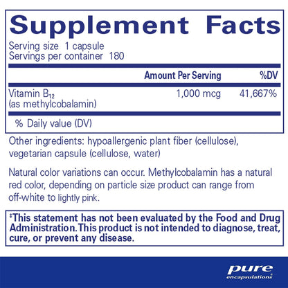 Pure Encapsulations Methylcobalamin 1000mcg supplements ingredients