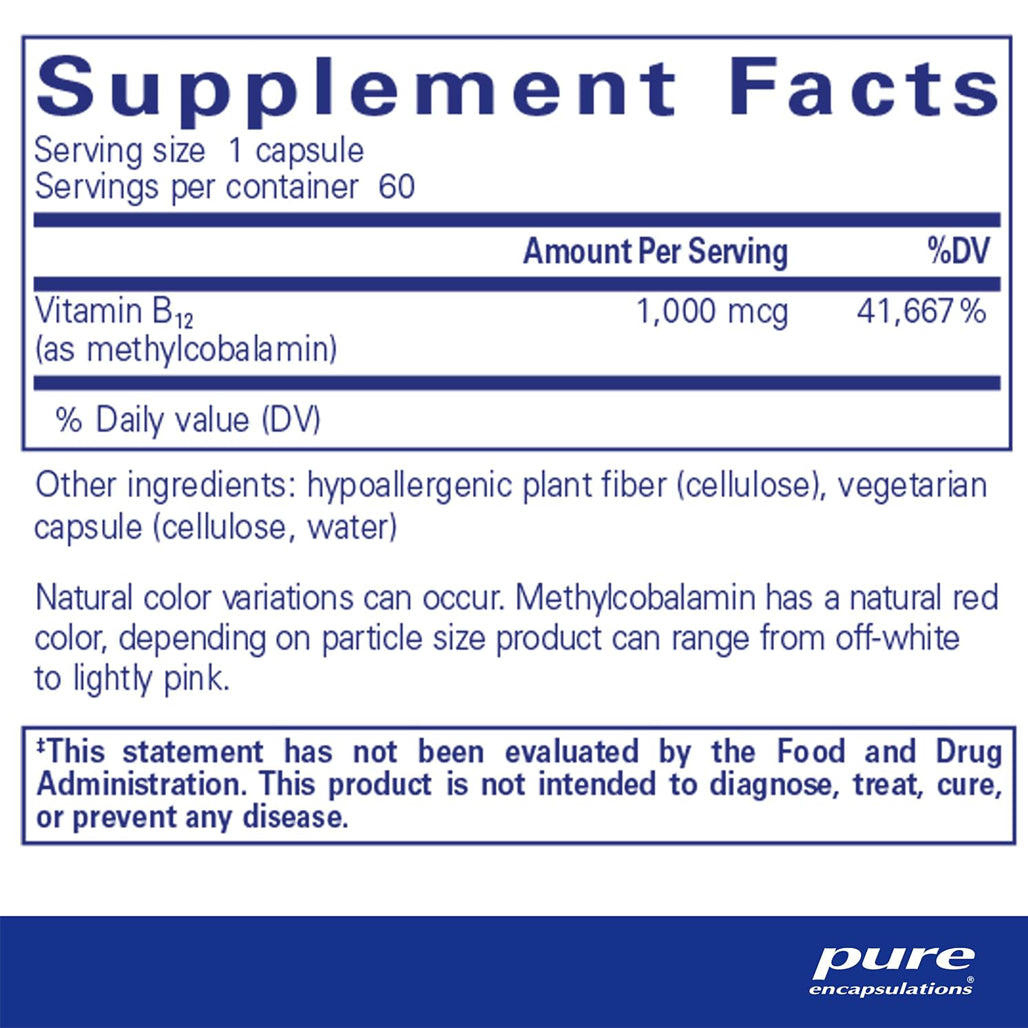 Pure Encapsulations Methylcobalamin 1000mcg supplements facts