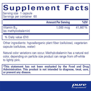 Pure Encapsulations Methylcobalamin 1000mcg supplements facts