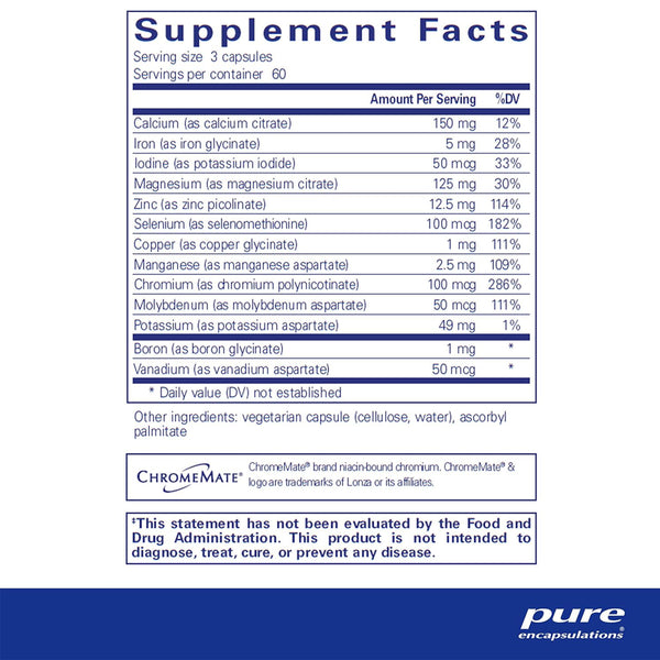 Pure Encapsulations Mineral 650 supplements facts
