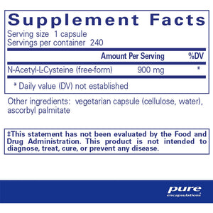 Pure Encapsulations NAC 600mg supplement ingredients