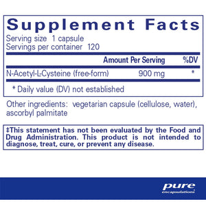Pure Encapsulations NAC 900mg supplements facts