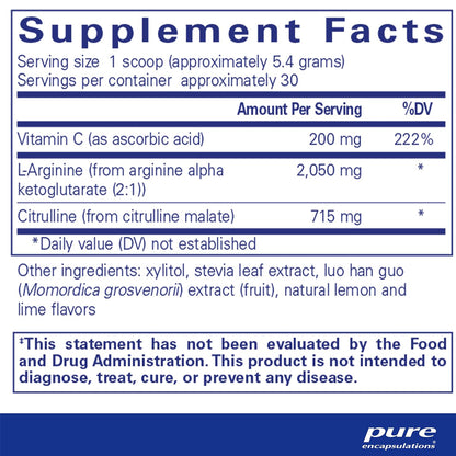 Pure Encapsulations Nitric Oxide Support supplements facts