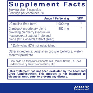 Pure Encapsulations Nitric Oxide Ultra supplements facts