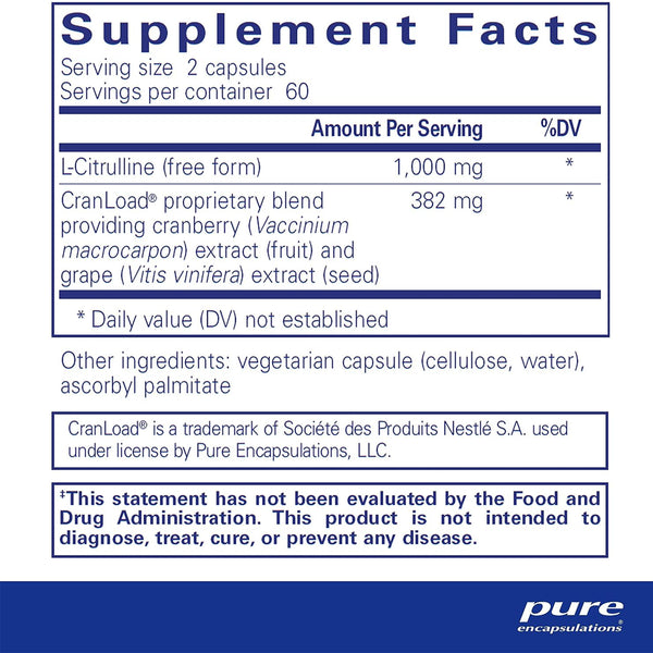 Pure Encapsulations Nitric Oxide Ultra supplements facts