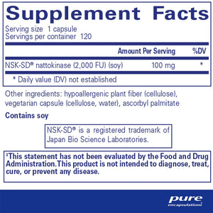 Pure Encapsulations NSK-SD 100mg Nattokinase supplements ingredients