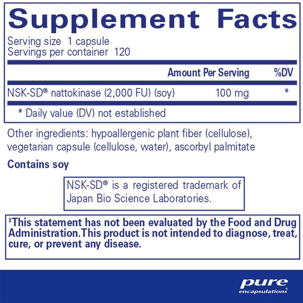Pure Encapsulations NSK-SD 100mg Nattokinase supplements ingredients