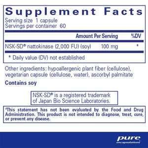 Pure Encapsulations NSK-SD 100mg Nattokinase supplements facts