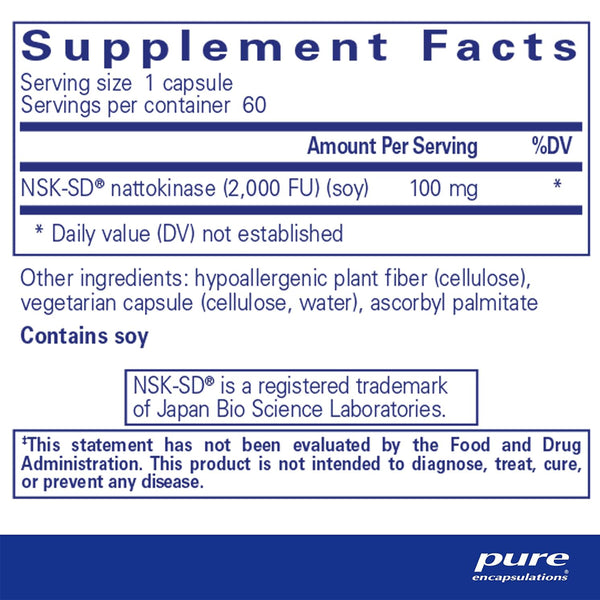 Pure Encapsulations NSK-SD 100mg Nattokinase supplements facts