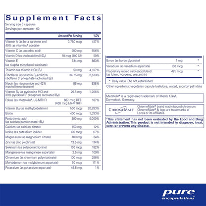 Pure Encapsulations Nutrient 950A Without Copper & Iron supplements facts