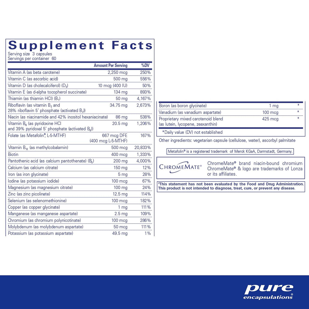  Pure Encapsulations Nutrient 950 multivitamin supplement facts