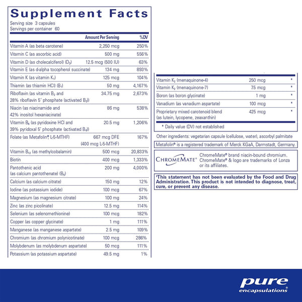 Pure Encapsulations Nutrient 950 with Vitamin K supplements facts