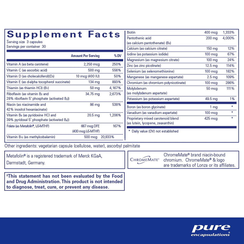 Pure Encapsulations Nutrient 950 Without Copper and Iron supplements facts