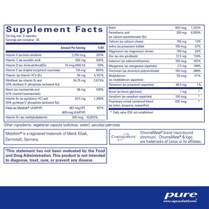 Pure Encapsulations Nutrient 950 Without Copper and Iron supplements facts