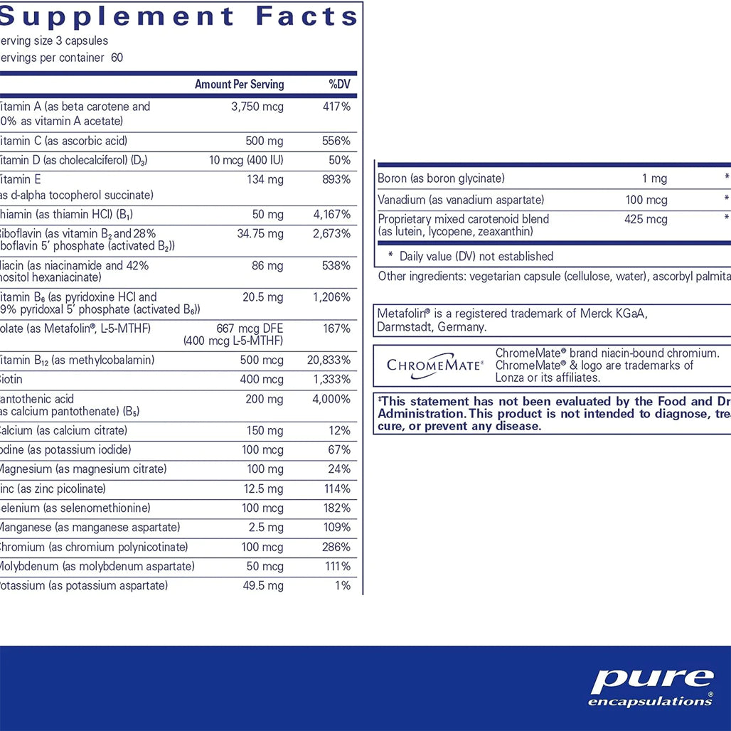 Pure Encapsulations Nutrient 950 Without Copper and Iron supplements ingredients