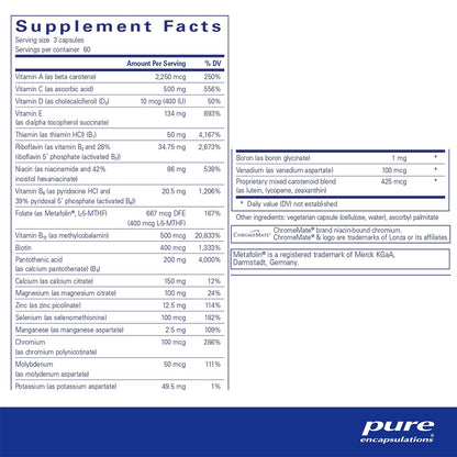 Pure Encapsulations Nutrient 950 Without Copper, Iron, and Iodine supplements facts