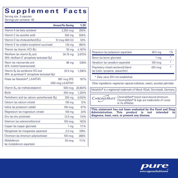 Pure Encapsulations Nutrient 950 Without Iron supplements facts