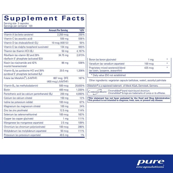 Ingredients of Pure Encapsulations Nutrient 950 without Iron 