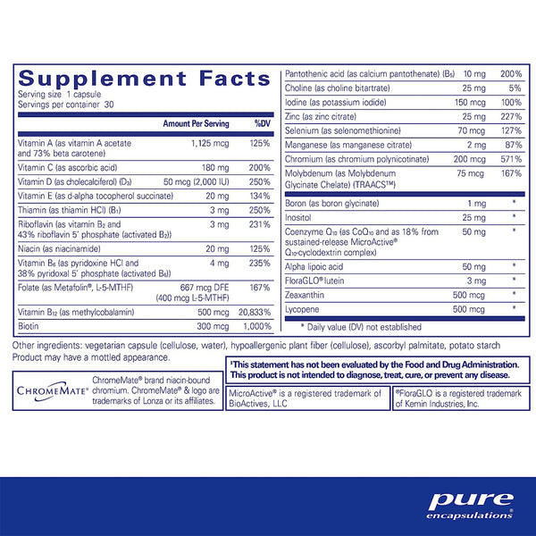 Pure Encapsulations O.N.E. Multivitamin bottle – once-daily comprehensive multivitamin with active folate, CoQ10 and antioxidants