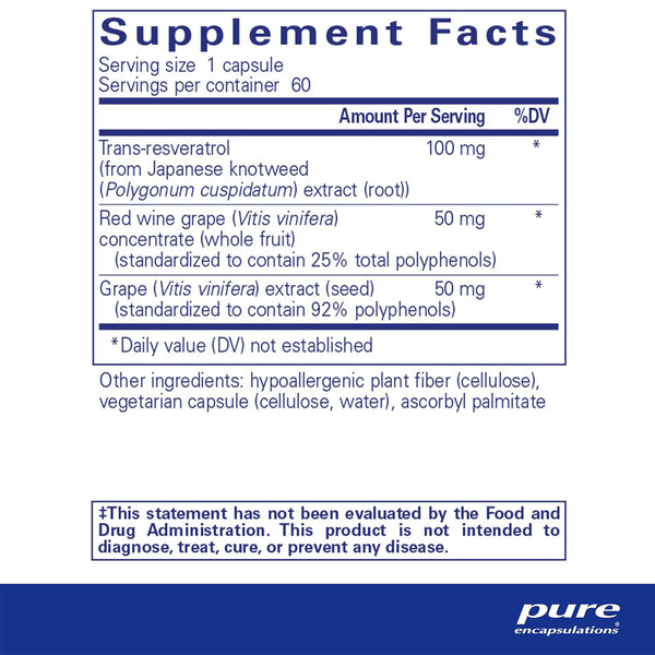 Pure Encapsulations Resveratrol EXTRA supplements facts