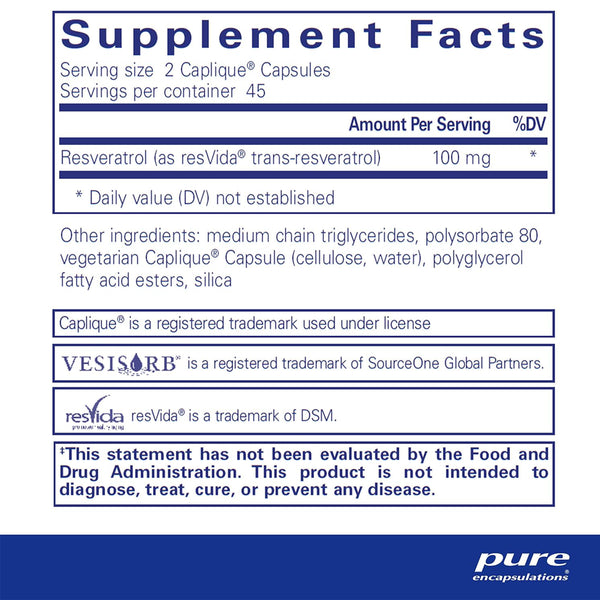 Pure Encapsulations Resveratrol VESIsorb supplements facts