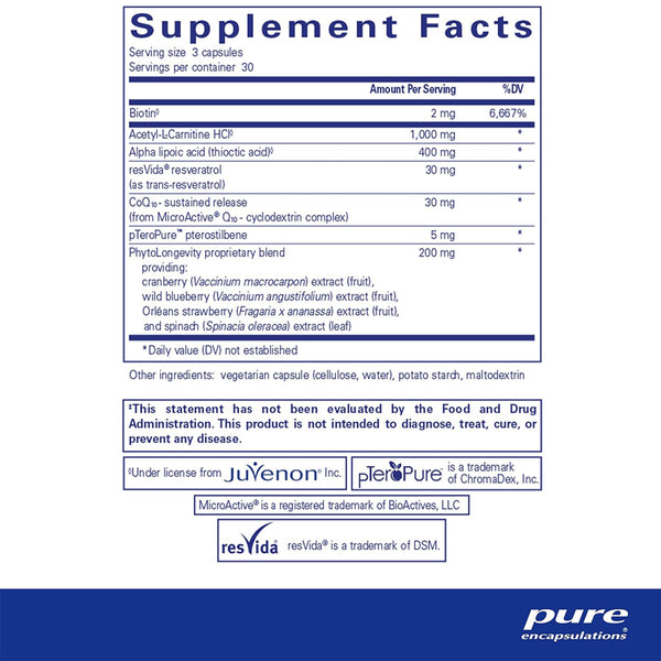 Pure Encapsulations RevitalAge Ultra supplements facts