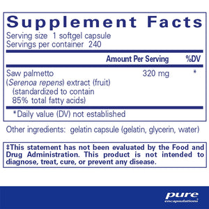 Pure Encapsulations Saw Palmetto 320 supplements facts