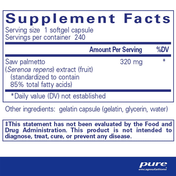 Pure Encapsulations Saw Palmetto 320 supplements facts