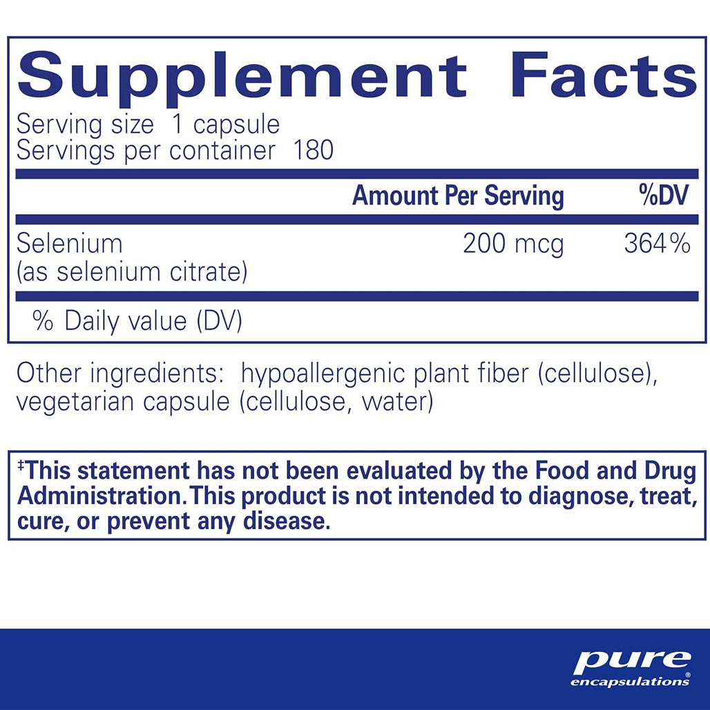 Pure Encapsulations Selenium citrate 200mcg supplement ingredients