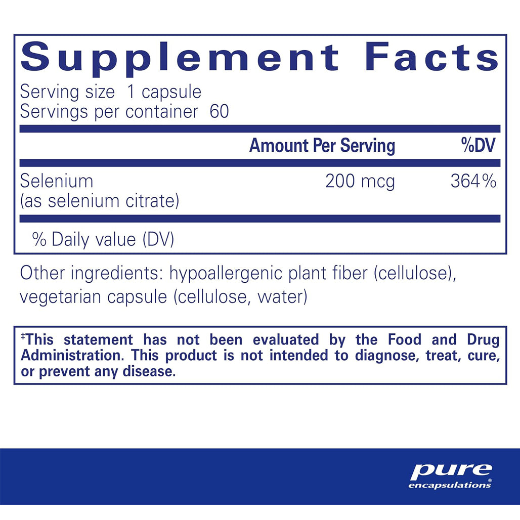 Pure Encapsulations Selenium citrate 200mcg supplements facts