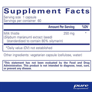 Pure Encapsulations Silymarin 250 mg supplements facts