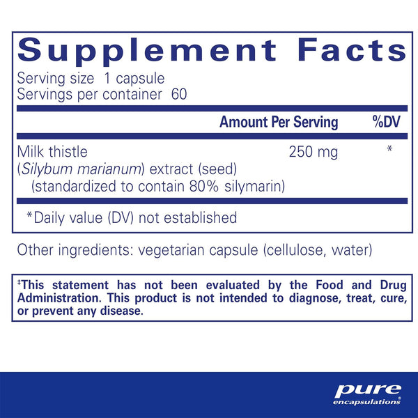 Pure Encapsulations Silymarin 250 mg supplements facts