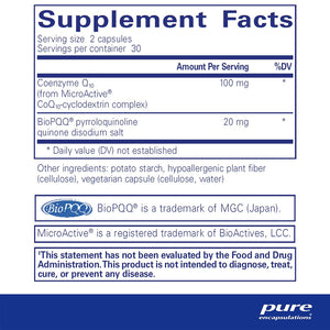 Pure Encapsulations SR-CoQ10 with PQQ supplements facts