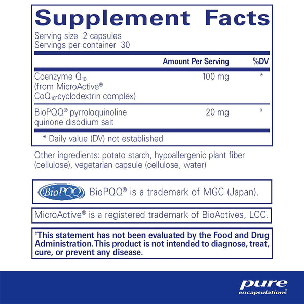 Pure Encapsulations SR-CoQ10 with PQQ supplements facts