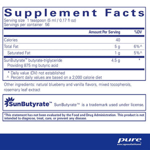 Pure Encapsulations SunButyrate-TG liquid supplements facts