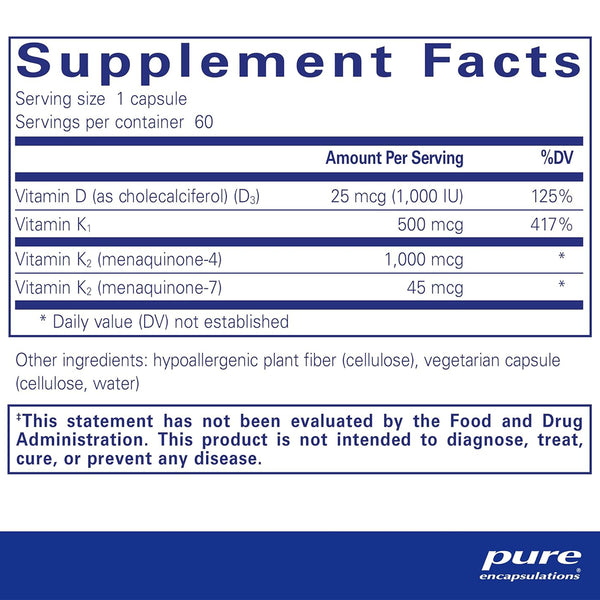 Pure Encapsulations Synergy K supplements facts