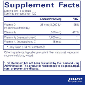 Pure Encapsulations Synergy K supplement ingredients