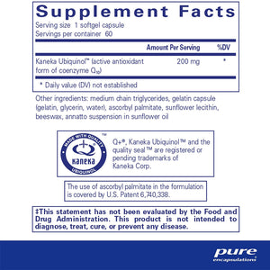 Pure Encapsulations Ubiquinol-QH 200 mg supplements facts