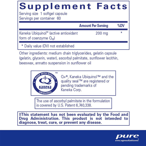Pure Encapsulations Ubiquinol-QH 200 mg supplements facts