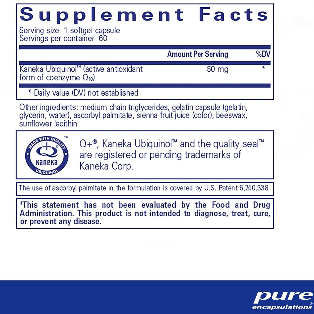 Pure Encapsulations Ubiquinol-QH 50 mg supplements facts