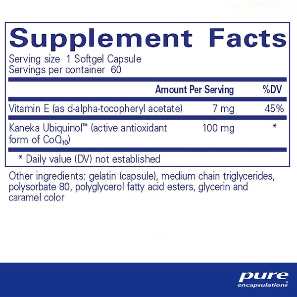 Pure Encapsulations Ubiquinol VESIsorb supplements facts