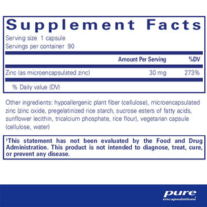 Pure Encapsulations UltraZin Zinc supplements facts
