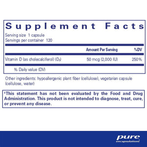 Pure Encapsulations Vegan Vitamin D supplements facts