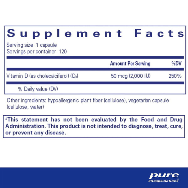 Pure Encapsulations Vegan Vitamin D supplements facts