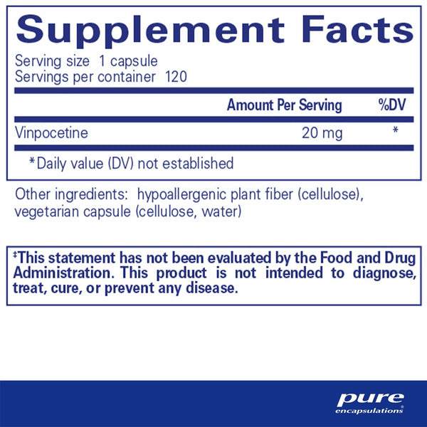 Pure Encapsulations Vinpocetine 20mg supplements facts