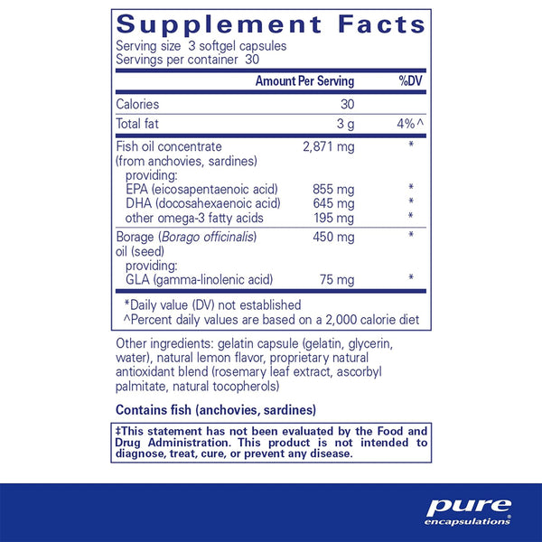 Pure Encapsulations VisionPro EPA/DHA/GLA supplements facts